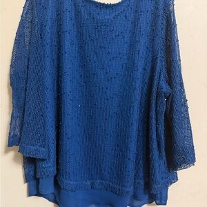 ALFRED DUNNER  Deep Blue Sheer Top